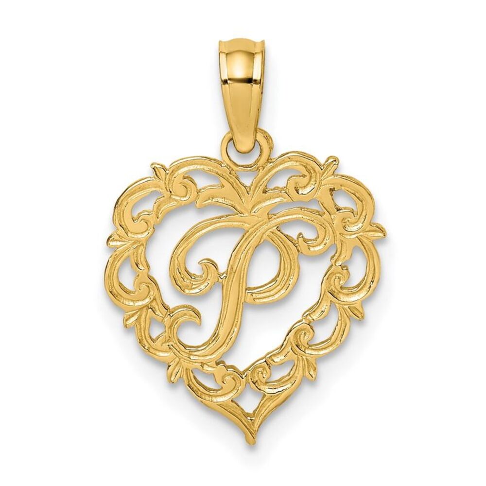 14k Yellow Gold Heart Script Letter P Initial Cha… - image 1